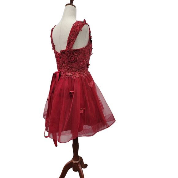 NWT Women's Crimson Red Short Butterfly Cocktail Dress with Tulle Corset back - Picture 12 of 13